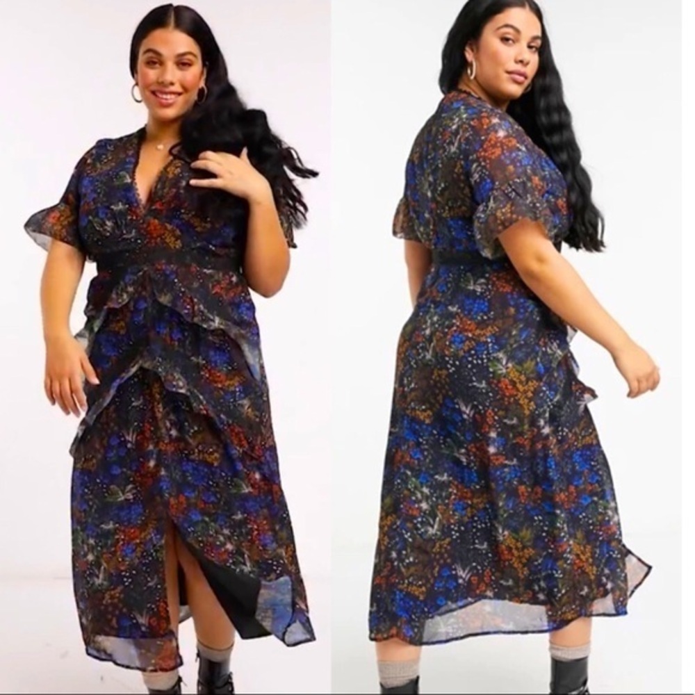 NWT Hope & Ivy Plunge Ruffle MIDI Dress Plus Size